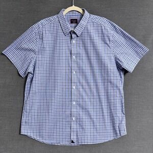 UNTUCKit Shirt XXL Blue Check Plaid Button Short Sleeve Wrinkle Free Casual